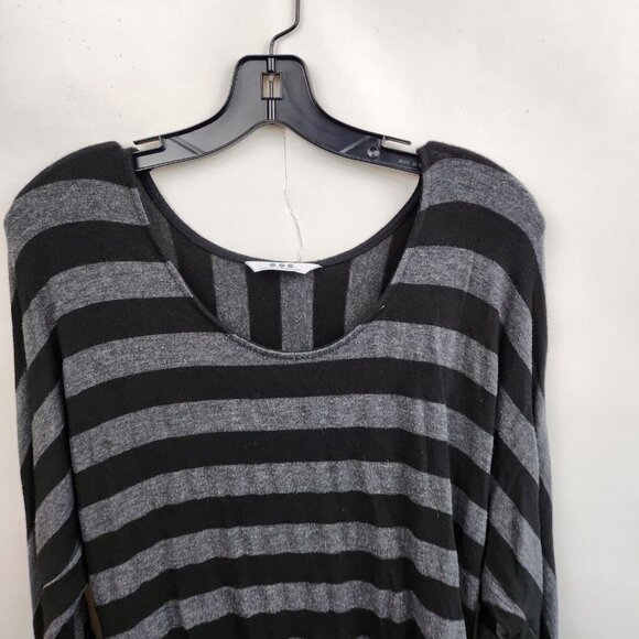 Three Dots Gray Black Striped Dolman Sleeve Scoop Neck Tunic Top Size XS - Picture 2 of 7